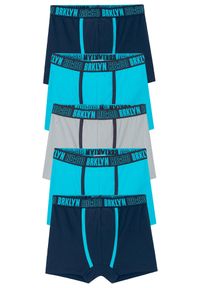 bonprix - Bokserki z miękką bawełną (5 par). Kolor: niebieski. Materiał: elastan, bawełna, materiał. Wzór: napisy #1