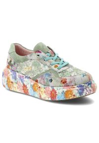 Sneakersy damskie Laura Vita, perforowana cholewka oraz podwyższona podeszwa z ozdobnym wzorem na boku, kolorowe, 64 SL26803B-64. Okazja: na spacer, na co dzień. Zapięcie: sznurówki. Szerokość cholewki: normalna. Wzór: kolorowy. Sezon: wiosna, lato. Styl: casual #1