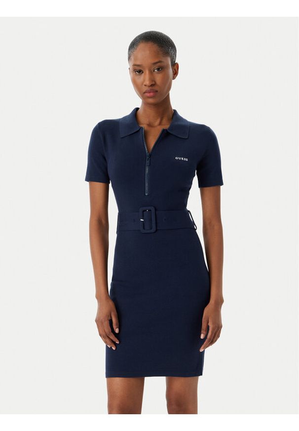 Guess Sukienka dzianinowa V6RK08 Z4642 Granatowy Slim Fit. Kolor: niebieski. Materiał: syntetyk