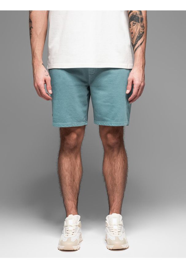Ombre Clothing - Męskie krótkie spodenki dresowe RELAXED FIT w stylu athleisure – turkusowe V1 - Rozmiar: XXL. Kolor: turkusowy. Materiał: dresówka. Długość: krótkie