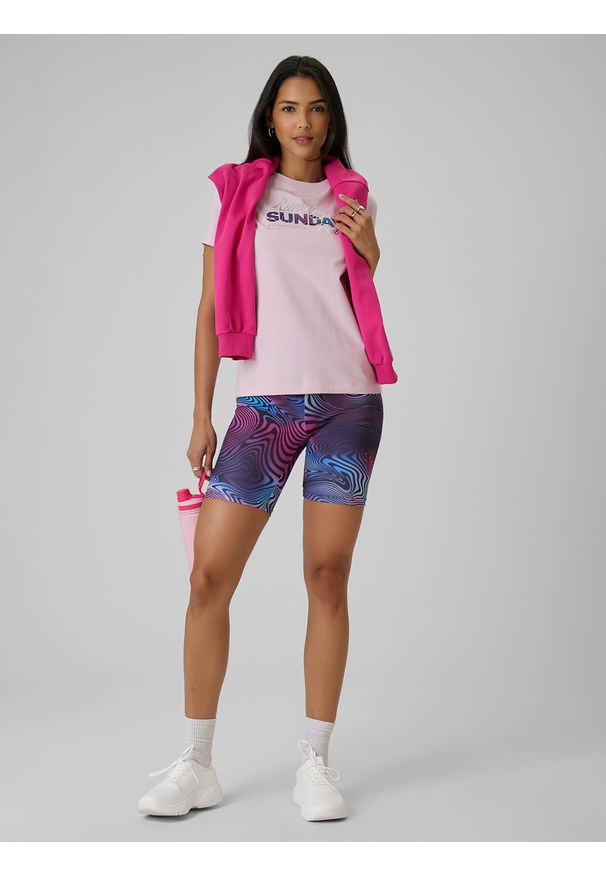 4f - 4F T-shirt regular z nadrukiem damski - różowy XXL. Okazja: na co dzień. Kolor: różowy. Materiał: dzianina, bawełna, dresówka, jeans. Wzór: nadruk. Styl: casual, klasyczny