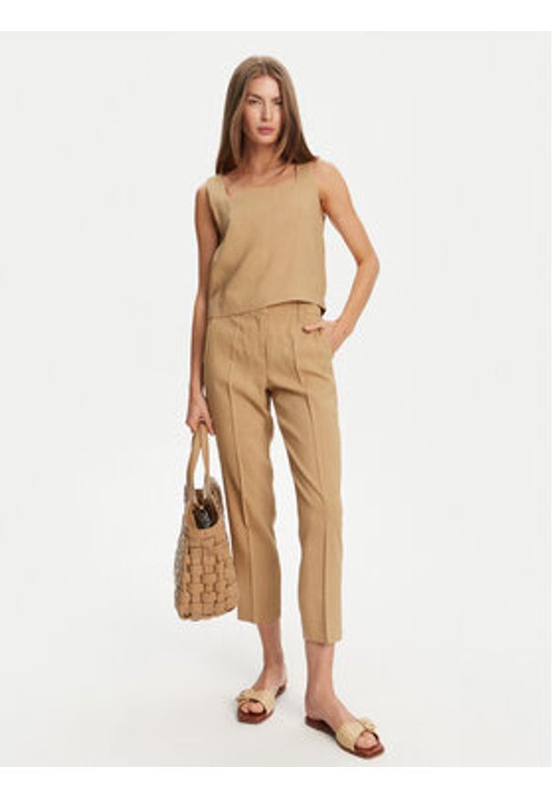 Marella Spodnie materiałowe Arles 2513131065 Beżowy Slim Fit. Kolor: beżowy. Materiał: len, wiskoza