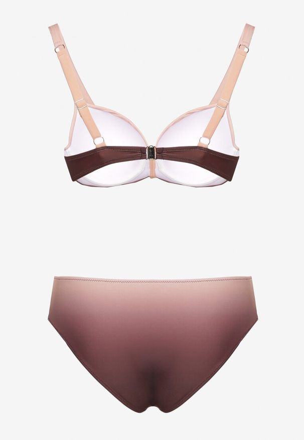 Born2be - Ciemnoróżowe Bikini Majtki Figi i Biustonosz z Ozdobnym Marszczeniem Linaronia. Kolekcja: plus size. Kolor: różowy. Wzór: haft