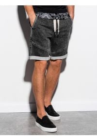 Ombre Clothing - Krótkie spodenki męskie jeansowe W219 - czarne - L. Kolor: czarny. Materiał: jeans. Długość: krótkie. Wzór: aplikacja #4