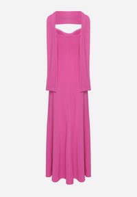 Born2be - Fuksjowa Taliowana Sukienka Ozdobiona Szalem i Marszczeniem Melovea. Okazja: na co dzień. Kolor: różowy. Materiał: skóra. Długość rękawa: na ramiączkach. Wzór: aplikacja. Styl: casual, elegancki #2