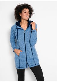 bonprix - Długa bluza rozpinana z polaru. Typ kołnierza: kaptur. Kolor: niebieski. Materiał: polar. Długość: długie #1