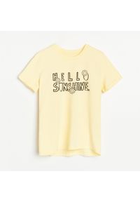 Reserved - Bawełniany T-shirt - Żółty. Kolor: żółty. Materiał: bawełna #1