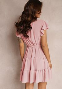 Renee - Różowa Sukienka z Paskiem Phaedrialla. Kolor: różowy. Materiał: materiał, tkanina. Długość rękawa: krótki rękaw. Długość: mini