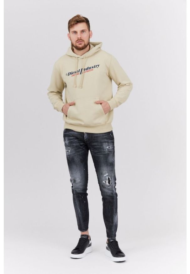 Diesel - DIESEL Beżowa bluza męska z kapturem, Rozmiar L. Typ kołnierza: kaptur. Kolor: beżowy. Materiał: prążkowany