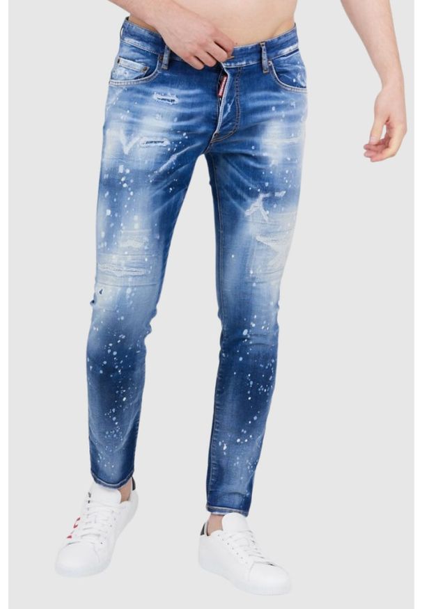 DSQUARED2 Niebieskie jeansy męskie super twinky jean. Kolor: niebieski. Wzór: aplikacja