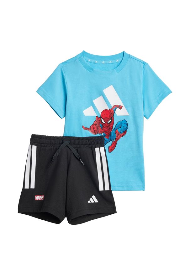 Zestaw Adidas Marvel Spider-Man T-Shirt. Kolor: biały, wielokolorowy, niebieski. Wzór: motyw z bajki