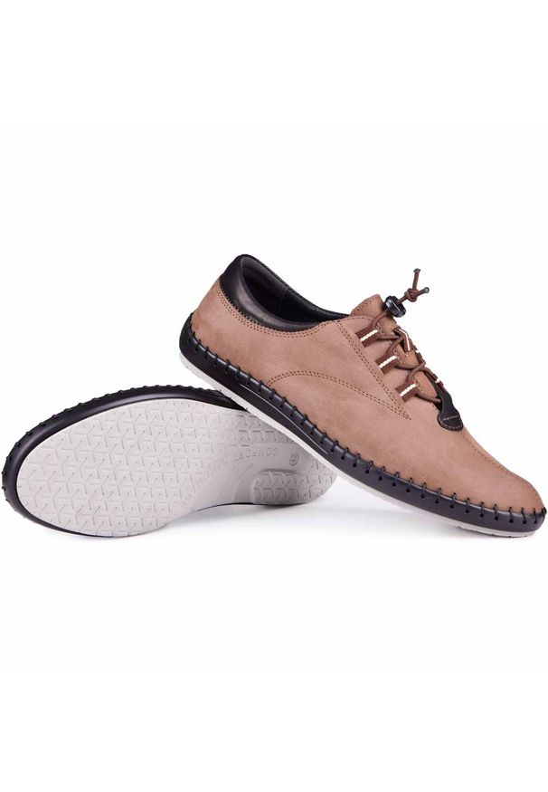 Kampol Buty męskie casual 337/OL brązowe beżowy. Okazja: na co dzień. Kolor: beżowy, brązowy, wielokolorowy. Materiał: jeans, skóra. Styl: casual