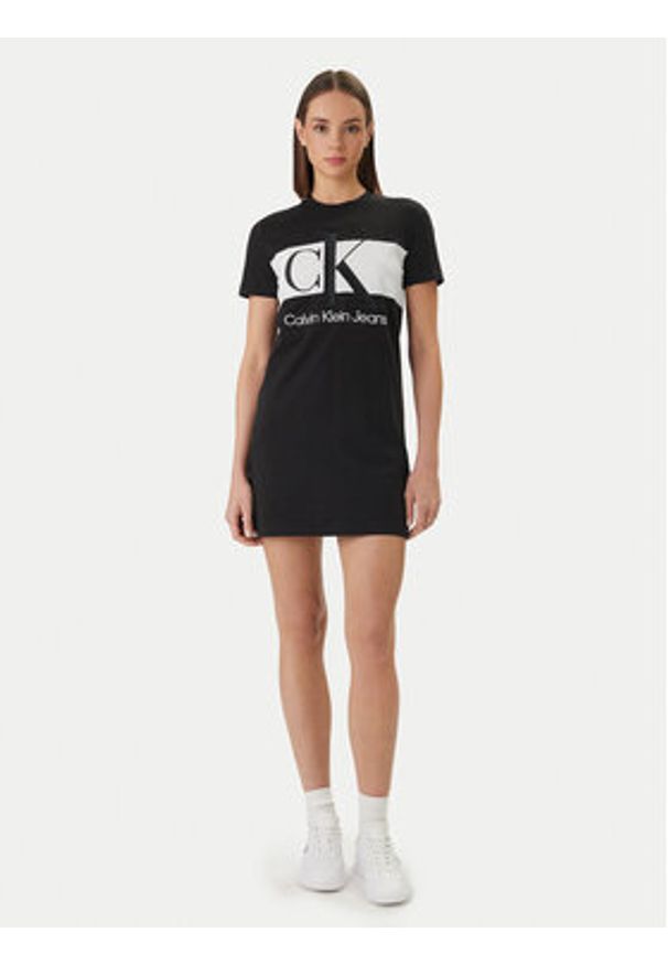 Calvin Klein Sukienka codzienna Blocking LV047F288G Czarny Regular Fit. Okazja: na co dzień. Kolor: czarny. Materiał: bawełna. Typ sukienki: proste. Styl: casual