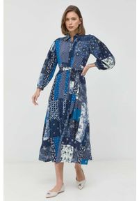 Weekend Max Mara sukienka jedwabna kolor granatowy midi rozkloszowana. Kolor: niebieski. Materiał: jedwab. Typ sukienki: rozkloszowane. Długość: midi #3