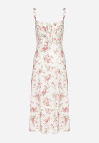 Born2be - Beżowo-Różowa Taliowana Sukienka w Kwiaty Ozdobiona Wiązaniem Firavire. Okazja: na co dzień. Kolor: różowy. Wzór: aplikacja, kwiaty. Sezon: wiosna, lato. Typ sukienki: sportowe. Styl: casual, sportowy #5