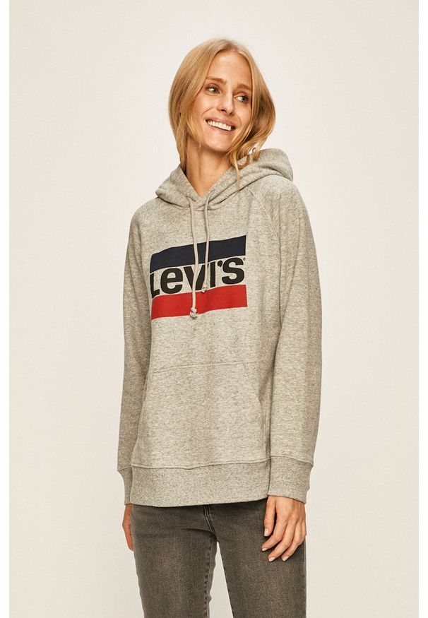 Levi's® - Levi's - Bluza. Okazja: na spotkanie biznesowe. Kolor: szary. Materiał: dzianina. Długość rękawa: raglanowy rękaw. Wzór: nadruk. Styl: biznesowy