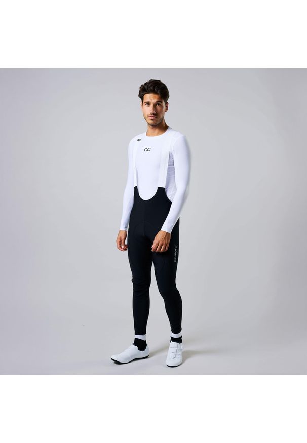 ACELERA - Męskie długie spodnie kolarskie na szelkach do MTB. Kolor: czarny. Długość: długie. Sport: kolarstwo