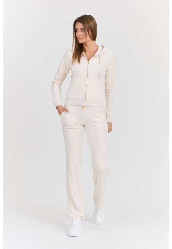 Juicy Couture - JUICY COUTURE Damskie beżowe dresowe spodnie Del Ray Gold HW, Rozmiar M. Kolor: beżowy. Materiał: dresówka. Długość: długie
