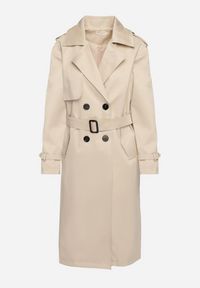 Born2be - Beżowy Długi Płaszcz Trencz o Klasycznym Fasonie z Paskiem Nasde. Okazja: na co dzień. Kolor: beżowy. Materiał: jeans. Długość: długie. Styl: klasyczny #6