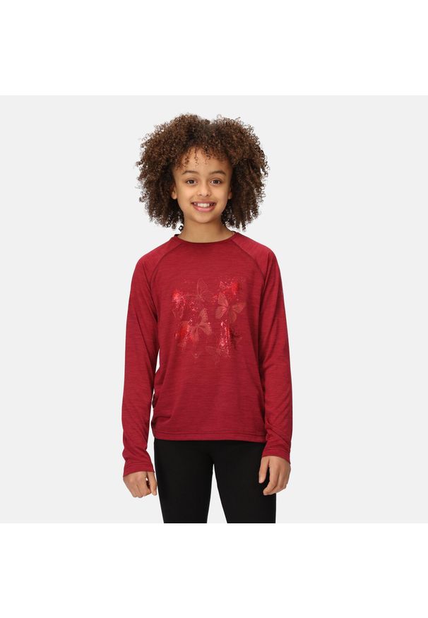 Bluzka turystyczna dziecięca Regatta Burnlee. Kolor: czerwony. Sport: turystyka piesza