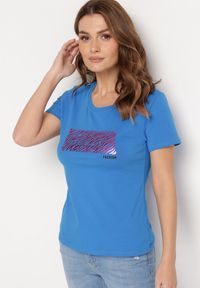 Born2be - Niebieski Bawełniany T-shirt z Nadrukiem na Przodzie Subsoria. Kolor: niebieski. Materiał: bawełna. Wzór: nadruk #6