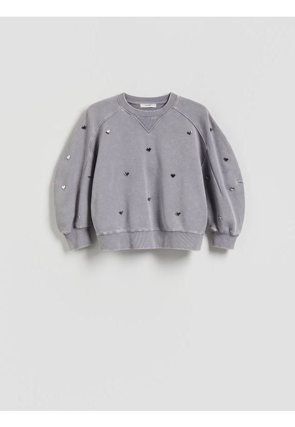 Reserved - Bluza w serca - ciemnoszary. Kolor: szary. Materiał: bawełna