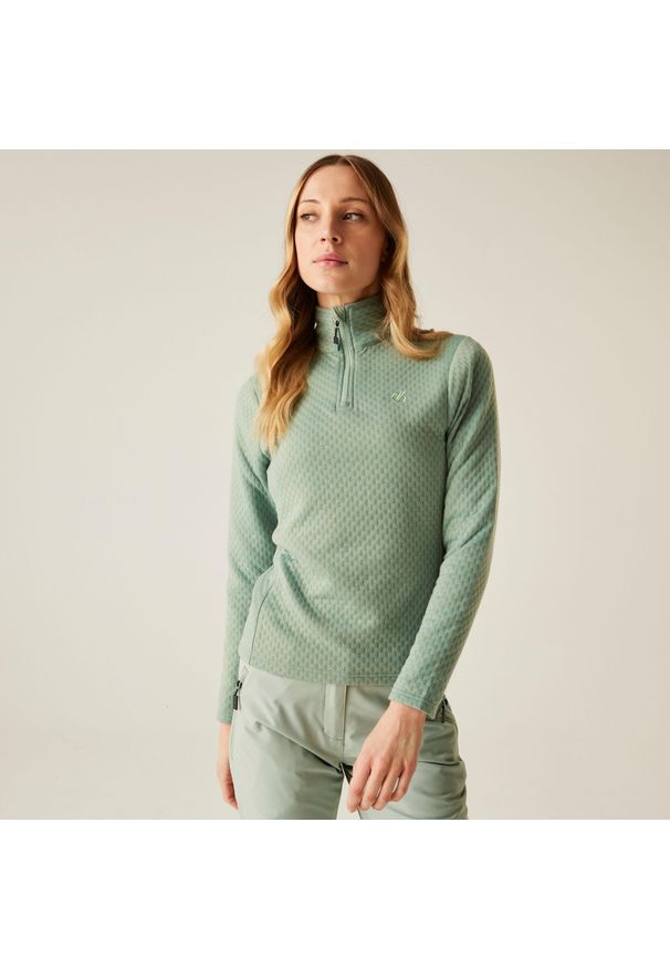 DARE 2B - Damska elastyczna warstwa środkowa Blindside Quarter Zip z zamkiem. Kolor: zielony. Materiał: polar. Sezon: zima. Sport: narciarstwo