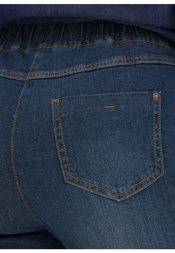 bonprix - Dżinsy o kroju slim fit, ze stanem mid waist, uszyte z bawełny. Kolor: niebieski