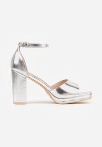Born2be - Srebrne Sandały VICES na Platformie i Słupku ze Skórzaną Wkładką Phelusa. Okazja: do pracy, na wesele, na spotkanie biznesowe, na ślub cywilny. Zapięcie: pasek. Kolor: srebrny. Materiał: skóra. Obcas: na platformie. Styl: biznesowy. Wysokość obcasa: średni #1