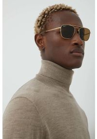 Ray-Ban okulary przeciwsłoneczne męskie kolor złoty. Kształt: prostokątne. Kolor: złoty