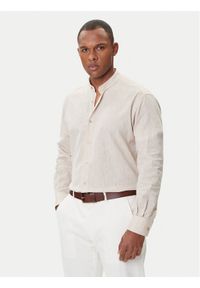 Karl Lagerfeld - KARL LAGERFELD Koszula 605035 552627 Beżowy Regular Fit. Typ kołnierza: dekolt w karo. Kolor: beżowy. Materiał: bawełna, len