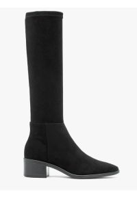 Ryłko - Czarne elastyczne kozaki. Okazja: na co dzień. Zapięcie: zamek. Kolor: czarny. Materiał: syntetyk. Szerokość cholewki: wąska. Obcas: na obcasie. Styl: casual, street, elegancki. Wysokość obcasa: średni #1