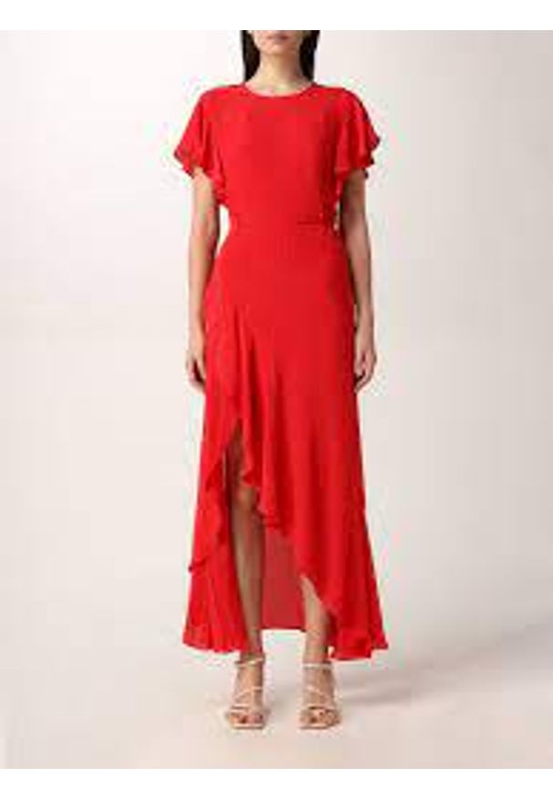 TwinSet - Czerwona sukienka z rozporkiem Twinset. Kolor: czerwony. Materiał: wiskoza. Długość rękawa: krótki rękaw