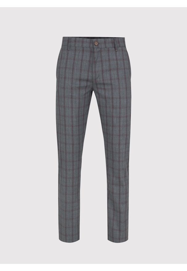 Pako Lorente - PAKO LORENTE – Szare spodnie męskie w bordową kratę. Okazja: na co dzień. Kolor: szary, czerwony, wielokolorowy. Materiał: wiskoza, poliester. Styl: casual