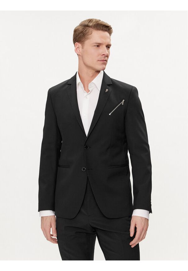 Karl Lagerfeld - KARL LAGERFELD Marynarka 155233 542083 Czarny Slim Fit. Typ kołnierza: dekolt w karo. Kolor: czarny. Materiał: wełna