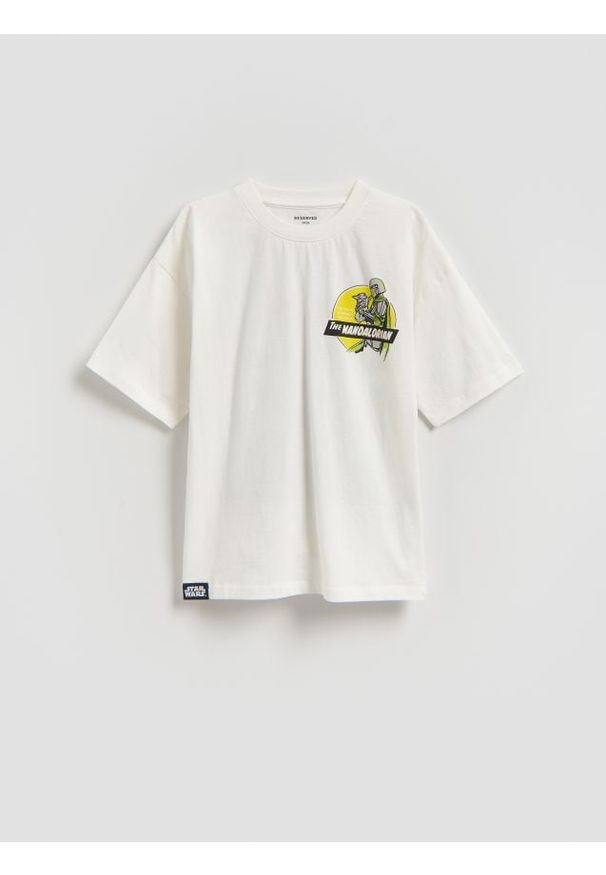 Reserved - T-shirt Mandalorian - złamana biel. Materiał: dzianina, bawełna