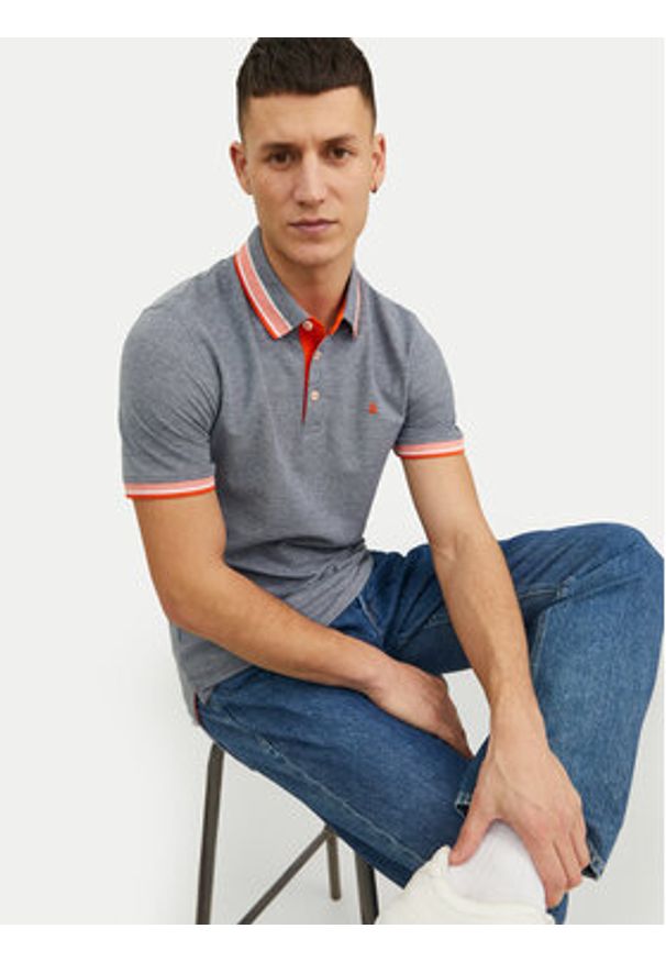 Jack & Jones Polo Paulos 12136668 Szary Slim Fit. Typ kołnierza: polo. Kolor: szary. Materiał: bawełna