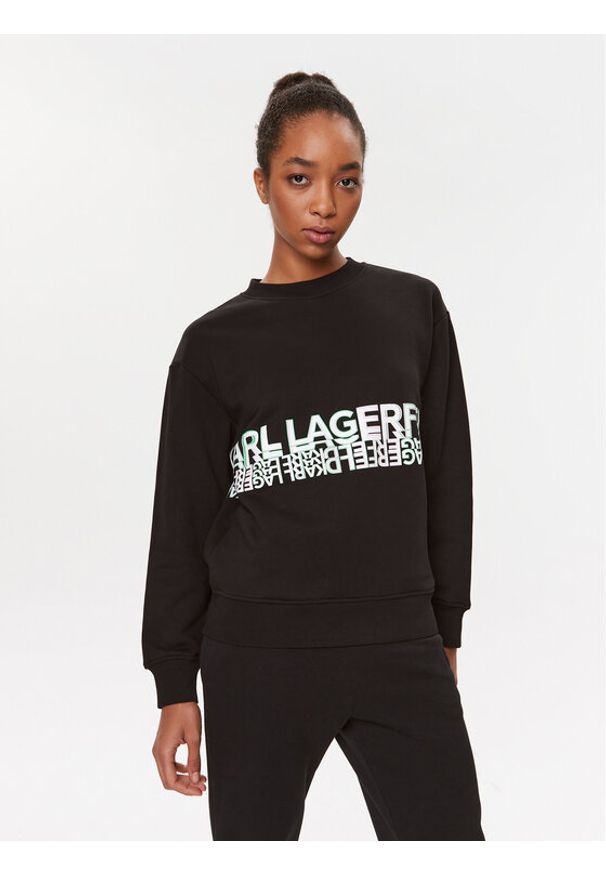 Karl Lagerfeld - KARL LAGERFELD Bluza 235W1813 Czarny Regular Fit. Typ kołnierza: dekolt w karo. Kolor: czarny. Materiał: bawełna