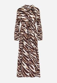 Born2be - Brązowo-Beżowa Sukienka Rozkloszowana w Tygrysie Paski Ralfi. Kolor: brązowy. Materiał: tkanina. Wzór: paski #4
