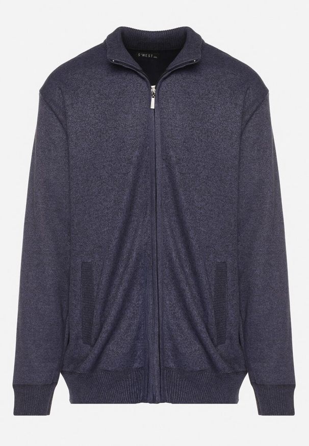 Born2be - Ciemnoniebieski Ocieplany Kardigan z Wełną Zapinany na Suwak Acendrie. Okazja: na spotkanie biznesowe, na co dzień. Kolekcja: plus size. Kolor: niebieski. Materiał: wełna. Styl: klasyczny, biznesowy, casual