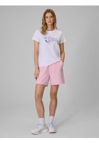 4f - 4F T-shirt regular z nadrukiem damski - biały S. Okazja: na co dzień, na spacer, do pracy. Kolor: biały. Materiał: materiał, bawełna. Wzór: nadruk. Styl: casual #2