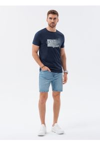 Ombre Clothing - T-shirt męski bawełniany z nadrukiem - granatowy V3 S1749 - XL. Kolor: niebieski. Materiał: bawełna. Długość rękawa: krótki rękaw. Długość: krótkie. Wzór: nadruk. Styl: klasyczny #3