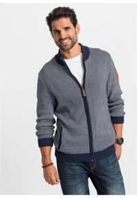 bonprix - Gruby kardigan ze stójką, z czystej bawełny. Typ kołnierza: kołnierzyk stójkowy. Kolor: niebieski. Materiał: bawełna. Wzór: jednolity. Styl: elegancki #1