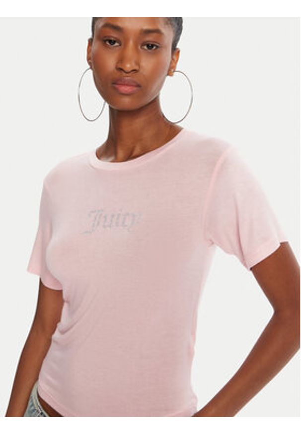 Juicy Couture T-Shirt Sheer JCWCT225301 Różowy Slim Fit. Kolor: różowy. Materiał: wiskoza