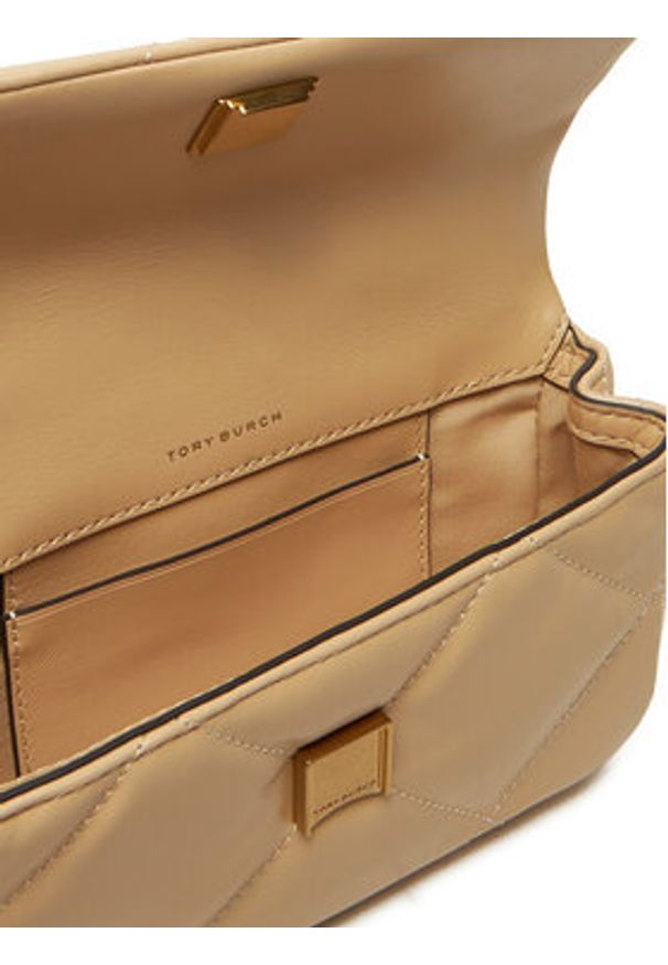 Tory Burch Torebka Kira Diamond Quilt Pave Mini Flap Bag 161913 Beżowy. Kolor: beżowy. Materiał: skórzane
