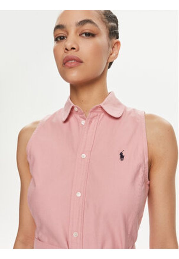 Polo Ralph Lauren Sukienka koszulowa 211943505002 Różowy Regular Fit. Typ kołnierza: polo. Kolor: różowy. Materiał: bawełna. Typ sukienki: koszulowe