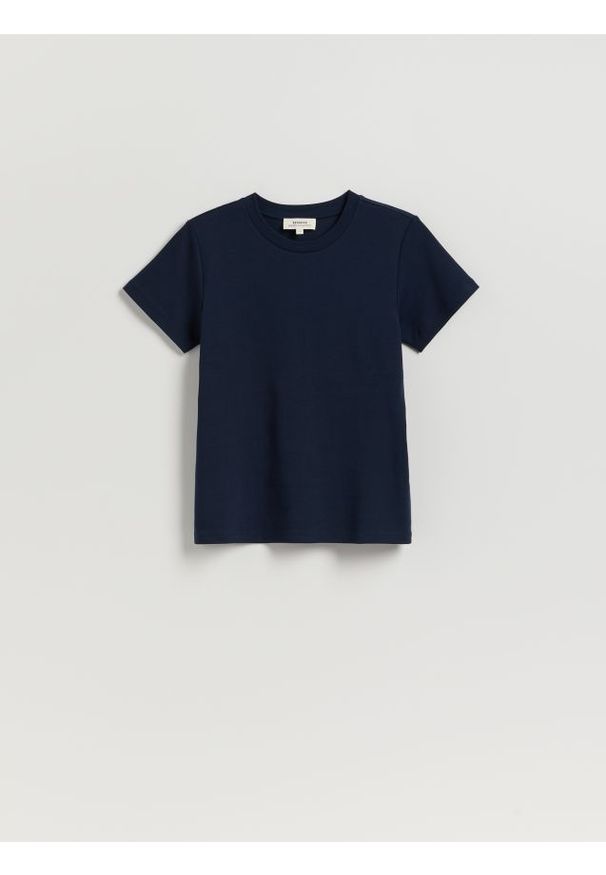 Reserved - Bawełniany t-shirt - granatowy. Kolor: niebieski. Materiał: bawełna