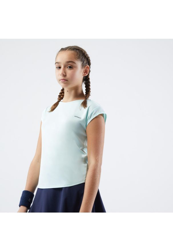 ARTENGO - Koszulka tenisowa dla dziewczynek Artengo TTS Soft. Kolor: niebieski, wielokolorowy, zielony. Materiał: materiał, poliester, elastan. Sport: tenis