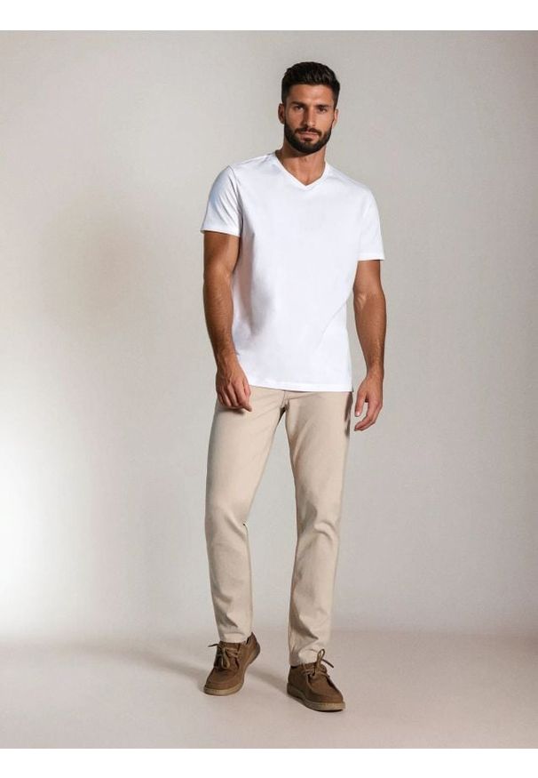 Sinsay - Koszulka z dekoltem w serek w stylu basic - biały. Typ kołnierza: dekolt w serek. Kolor: biały