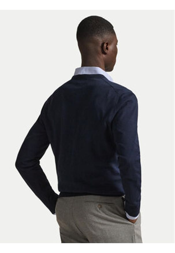 Polo Ralph Lauren Sweter Ls Sf Vn Pp 710670789004 Granatowy Slim Fit. Typ kołnierza: polo. Kolor: niebieski. Materiał: bawełna